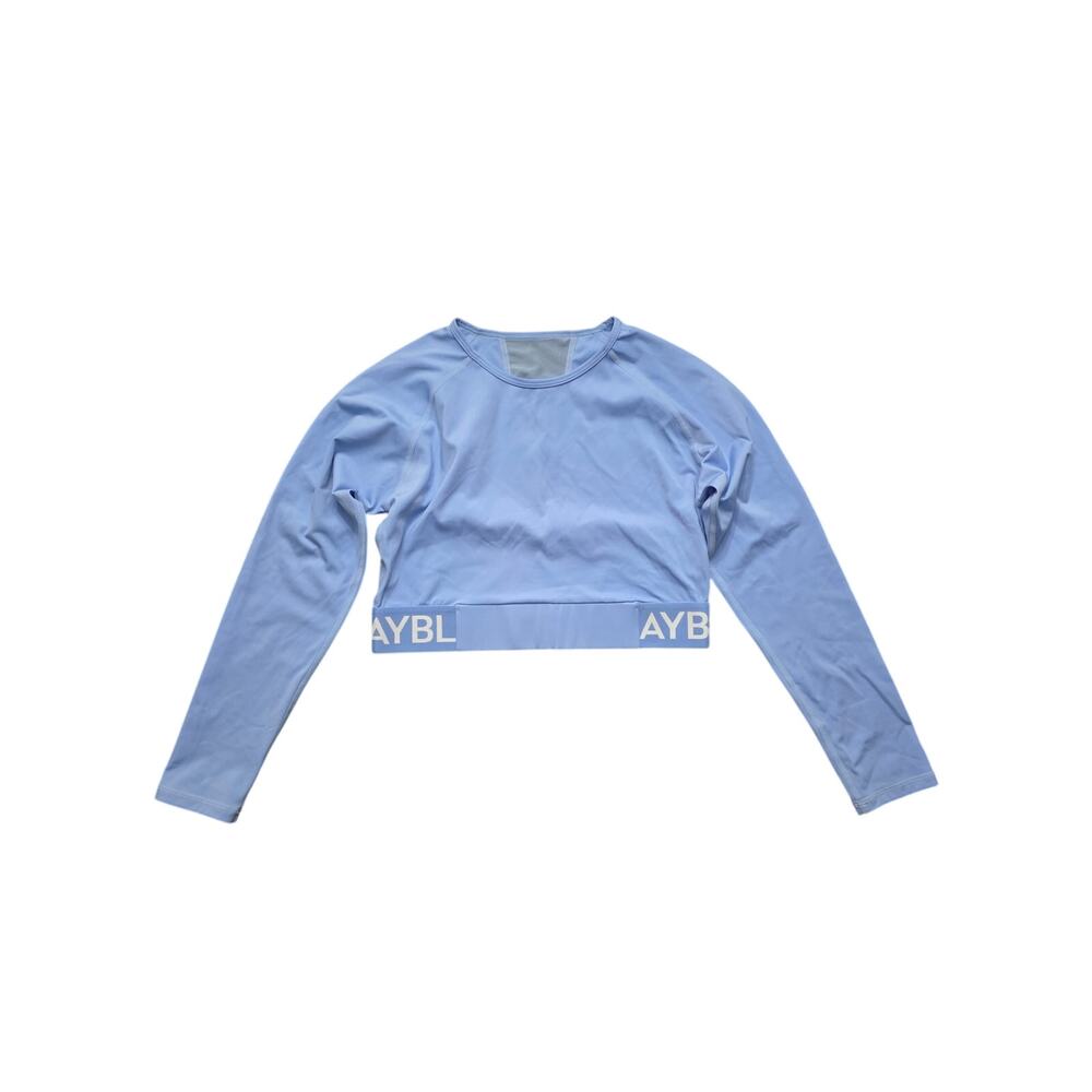 AYBL Long Sleeve Training Crop Top Mesh Back Panel Light Blue Size Large